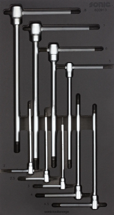 pålitelig sekskantnøkkelsett 3 spisser t-håndtak sfs 1/3 9-stk Sonic DH6XR814