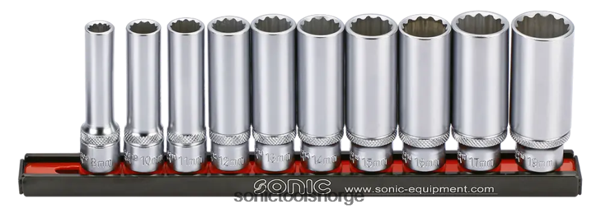siste flanke dypsokkelsett 3/8" 12 pkt. på skinne 10-stk Sonic DH6XR333